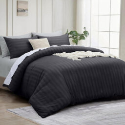 Bedlooms Black Stripe Duvet Cover Complete Bedding Set, Breathable & Anti-Allergic Microfiber, King 230X220Cm - thumbnail 1