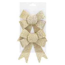 Tinsel Bows Christmas Decoration X 2 13Cm X 17Cm X 4. 5Cm Champagne