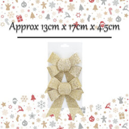 Tinsel Bows Christmas Decoration X 2 13Cm X 17Cm X 4. 5Cm Champagne - thumbnail 2