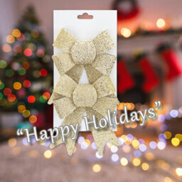 Tinsel Bows Christmas Decoration X 2 13Cm X 17Cm X 4. 5Cm Champagne - thumbnail 4