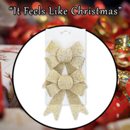 Tinsel Bows Christmas Decoration X 2 13Cm X 17Cm X 4. 5Cm Champagne - thumbnail 7