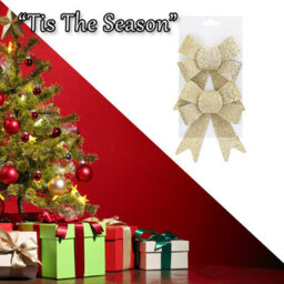 Tinsel Bows Christmas Decoration X 2 13Cm X 17Cm X 4. 5Cm Champagne - thumbnail 6