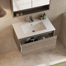 Banyetti Mino 800mm Wall Hung Vanity Unit With Lira Basin - Nebraska Oak - thumbnail 1
