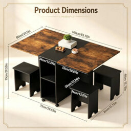 Foldable Dining Table And Chairs Set Mobile Drop Leaf Table With Storage Shelf - thumbnail 2