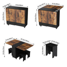 Foldable Dining Table And Chairs Set Mobile Drop Leaf Table With Storage Shelf - thumbnail 6
