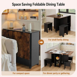 Foldable Dining Table And Chairs Set Mobile Drop Leaf Table With Storage Shelf - thumbnail 5