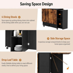 Foldable Dining Table And Chairs Set Mobile Drop Leaf Table With Storage Shelf - thumbnail 4
