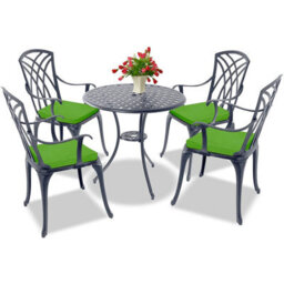 Homeology Oshowa Garden And Patio Table And 4 Large Chairs Bistro Set - Grey With Green Cushions - thumbnail 1