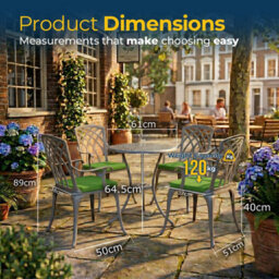 Homeology Oshowa Garden And Patio Table And 4 Large Chairs Bistro Set - Grey With Green Cushions - thumbnail 9