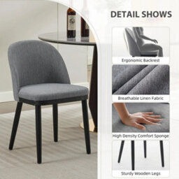 2 Pack Linen Upholstered Dining Chairs W Cushioned Seats Gray - thumbnail 3