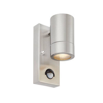 Luminosa Lighting Luminosa Palin 1 Light Outdoor Pir Wall Light Brushed Stainless Steel, Glass Ip44, Gu10 - image 1