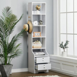 White Multi-Tier Bedside Cabinet With 4 Shelves And 2 Drawers, Lockable - thumbnail 8