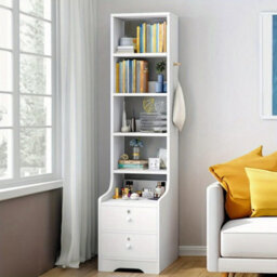White Multi-Tier Bedside Cabinet With 4 Shelves And 2 Drawers, Lockable - thumbnail 7