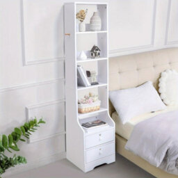 White Multi-Tier Bedside Cabinet With 4 Shelves And 2 Drawers, Lockable - thumbnail 6