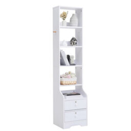 White Multi-Tier Bedside Cabinet With 4 Shelves And 2 Drawers, Lockable - thumbnail 5