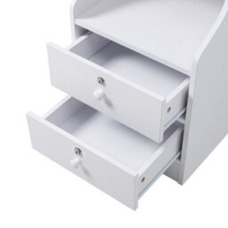 White Multi-Tier Bedside Cabinet With 4 Shelves And 2 Drawers, Lockable - thumbnail 4