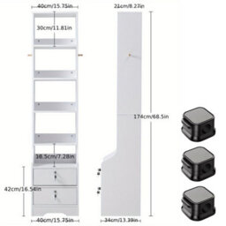 White Multi-Tier Bedside Cabinet With 4 Shelves And 2 Drawers, Lockable - thumbnail 2