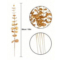 5Pcs Decorative Gold Eucalyptus Stems , Fake Silk Leaves For Vase Display, Pot Not Included - thumbnail 2
