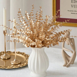 5Pcs Decorative Gold Eucalyptus Stems , Fake Silk Leaves For Vase Display, Pot Not Included - thumbnail 6