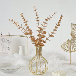 5Pcs Decorative Gold Eucalyptus Stems , Fake Silk Leaves For Vase Display, Pot Not Included - thumbnail 4