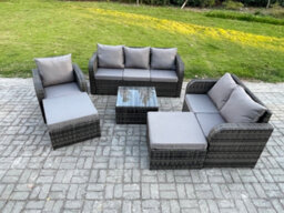 Fimous 8 Seater Rattan Garden Furniture Set With Square Coffee Table 2 Big Footstool Patio Lounge Sofa Set Dark Grey Mixed - thumbnail 2