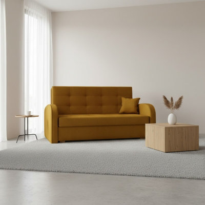 Living Room Sofa Bed Viva Gold Iii With Storage Container Wooden Frame And Legs 153X98X85Cm Mustard - image 1