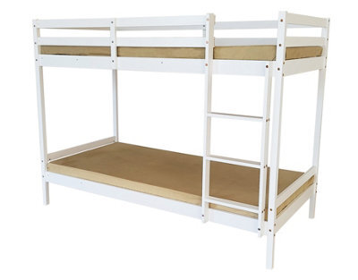 Mattress Guru Mecor Wooden Bunk Bed Frame In White, Kids Bedroom Furniture, Scandinavian Style, 2X Single 3Ft (90Cm) Beds With Sturdy Ladder - image 1