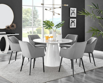 Furniturebox Uk Palma White High Gloss Round Dining Table & 6 Grey Calla Black Leg Chairs - image 1