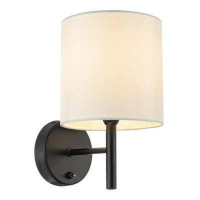 Happy Homewares Contemporary Bedside Wall Lamp In Matte Black With Toggle Switch And Shade - image 1