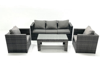 Fimous Rattan Garden Furniture Set Outdoor Lounger Sofa With Coffee Table 2 Armchair Dark Grey Mixed - image 1