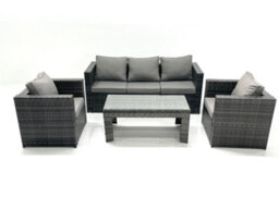 Fimous Rattan Garden Furniture Set Outdoor Lounger Sofa With Coffee Table 2 Armchair Dark Grey Mixed