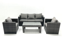 Fimous Rattan Garden Furniture Set Outdoor Lounger Sofa With Coffee Table 2 Armchair Dark Grey Mixed - thumbnail 2