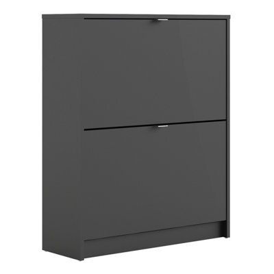 Furniture To Go Shoes Shoe Cabinet  W. 2 Tilting Doors And 2 Layers Matt Black - image 1