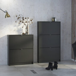 Furniture To Go Shoes Shoe Cabinet  W. 2 Tilting Doors And 2 Layers Matt Black - thumbnail 6