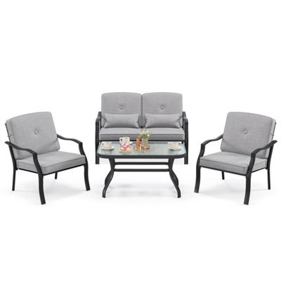 4 Pcs Patio Conversation Set Outdoor Furniture Coffee Table Cushion Chair Bench - image 1