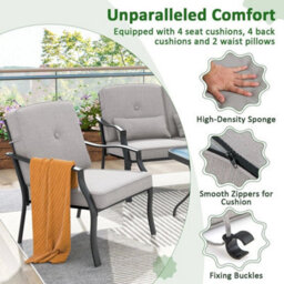 4 Pcs Patio Conversation Set Outdoor Furniture Coffee Table Cushion Chair Bench - thumbnail 5