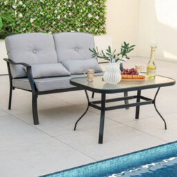 4 Pcs Patio Conversation Set Outdoor Furniture Coffee Table Cushion Chair Bench - thumbnail 4