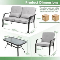 4 Pcs Patio Conversation Set Outdoor Furniture Coffee Table Cushion Chair Bench - thumbnail 2