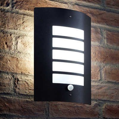 Auraglow Stainless Steel Pir Motion Sensor Outdoor Security Wall Light - Dorton - Black - Cool White - image 1