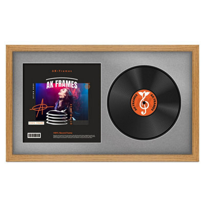 "30X17"" Oak Modern Vinyl Record Frame With Silver Mount For 12 Inch Lp Album Cover & Disc - Ak Frames" - image 1