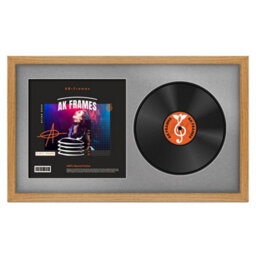 "30X17"" Oak Modern Vinyl Record Frame With Silver Mount For 12 Inch Lp Album Cover & Disc - Ak Frames"
