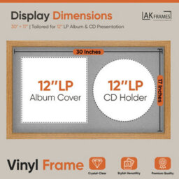 "30X17"" Oak Modern Vinyl Record Frame With Silver Mount For 12 Inch Lp Album Cover & Disc - Ak Frames" - thumbnail 2