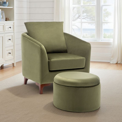 Velvet Sage Green Angela Accent Tub Chair With Ottoman - image 1