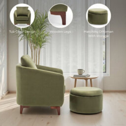 Velvet Sage Green Angela Accent Tub Chair With Ottoman - thumbnail 7