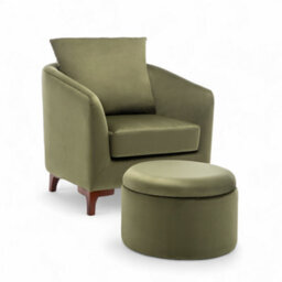 Velvet Sage Green Angela Accent Tub Chair With Ottoman - thumbnail 3