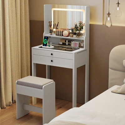 Costway Vanity Desk With Mirror & Lights 64 Cm Slim Makeup Table W/power Outlets-White - image 1