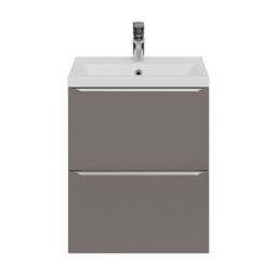 GoodHome Imandra Slimline Gloss Warm Grey Wall-Mounted Bathroom Cabinet (H) 600mm (W) 500mm - thumbnail 3
