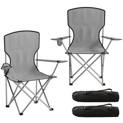 2X 120Kg Heavy Duty Folding Chair, Portable Outdoor Seat Camping Chair With Bag Grey - image 1