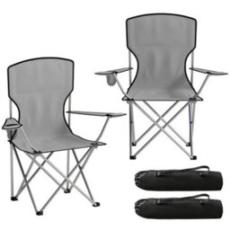 2X 120Kg Heavy Duty Folding Chair, Portable Outdoor Seat Camping Chair With Bag Grey - thumbnail 1