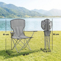 2X 120Kg Heavy Duty Folding Chair, Portable Outdoor Seat Camping Chair With Bag Grey - thumbnail 2